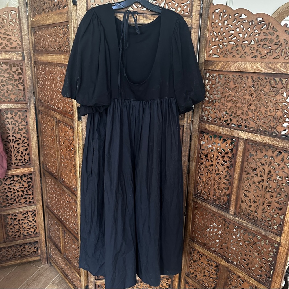 COS Contrast Panel Puff-Sleeve Midi Dress, Black, M - Picture 6 of 7